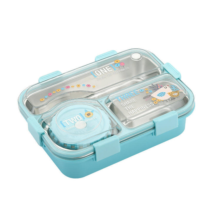 Cute Kids 3-Compartment Stainless Steel Lunch Box – Leakproof Thermal Bento Tiffin for School