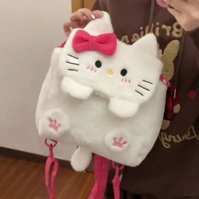 Cute Plush Backpack Versatile Female Student Double Bag Sweet Girl