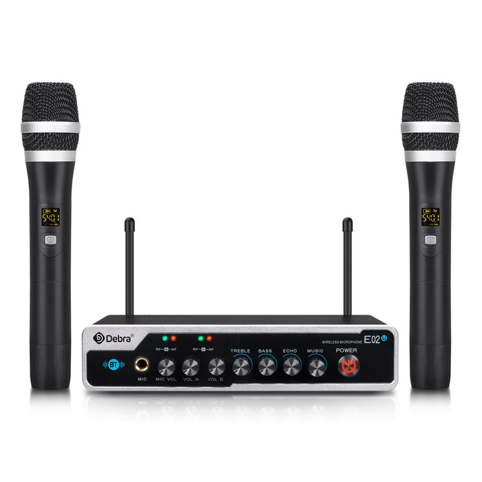 D Debra Audio E02U UHF Dual-Channel Wireless Microphone System with DSP Reverb Volume Control, 164 Feet Range for Karaoke Church Party