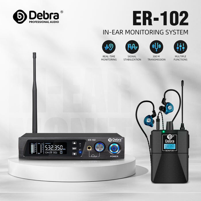 D Debra Audio PRO ER-102 UHF IEM Mono Wireless In-Ear Monitor System with Monitoring Type for Stage, Band, Recording Studio,Guitar, Live Performance