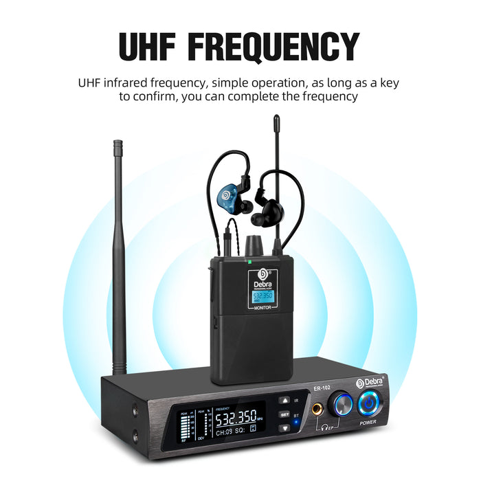 D Debra Audio PRO ER-102 UHF IEM Mono Wireless In-Ear Monitor System with Monitoring Type for Stage, Band, Recording Studio,Guitar, Live Performance