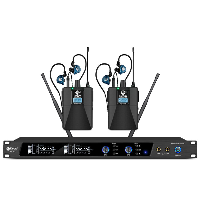 D Debra Audio PRO ER-202 UHF Dual Channel Wireless In-Ear Monitor System with Monitoring Type for Stage, Receiver, Studio, Guitar, Band Performance