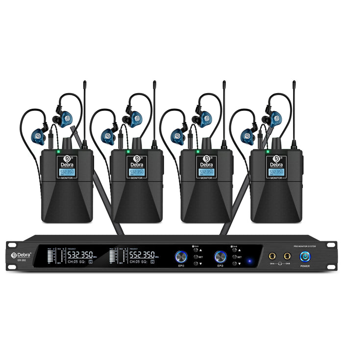 D Debra Audio PRO ER-202 UHF Dual Channel Wireless In-Ear Monitor System with Monitoring Type for Stage, Receiver, Studio, Guitar, Band Performance
