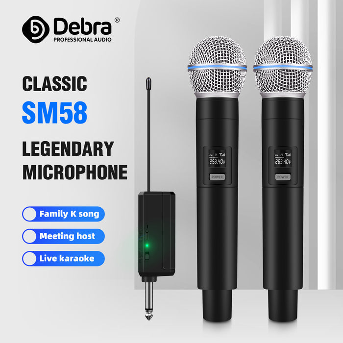 D Debra Audio Wireless Microphone System Wireless Dynamic Handheld Microphone with Rechargeable Receiver for Karaoke Singing, Wedding, DJ, Party, Speech, Church, Class Use, 200ft