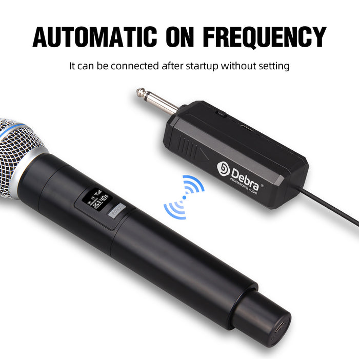 D Debra Audio Wireless Microphone System Wireless Dynamic Handheld Microphone with Rechargeable Receiver for Karaoke Singing, Wedding, DJ, Party, Speech, Church, Class Use, 200ft