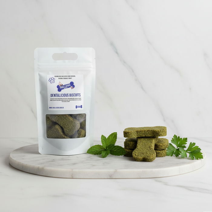 Dentalicious Biscuits on Plain Background