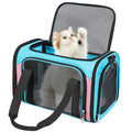 Discala Airline-Approved Soft Pet Carrier | Collapsible | Up to 15 lbs | Blue & Pink | 17"×11"×11"