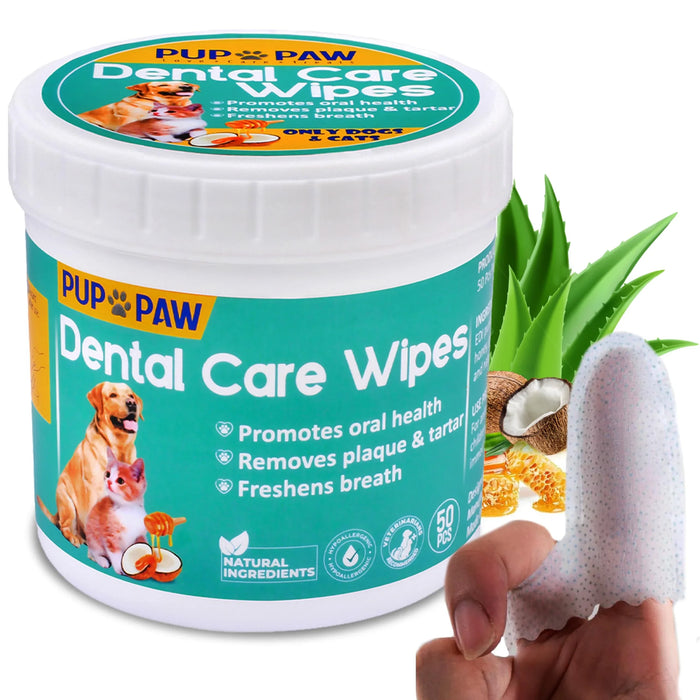 PUP PAW Dental Care Wipes for dogs & cats, promotes oral health, removes plaque, freshens breath, natural ingredients