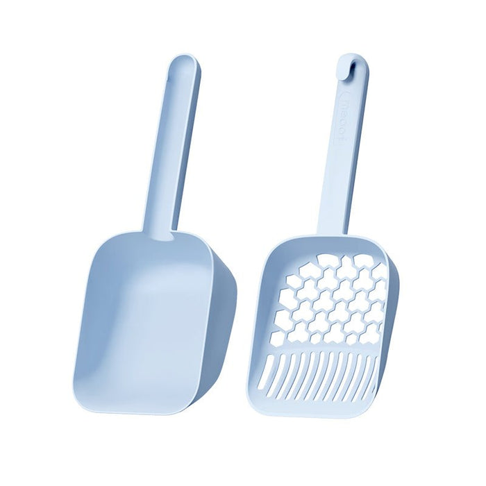 Light blue cat litter scoop and sifter set for easy cleanup, ideal for pet owners