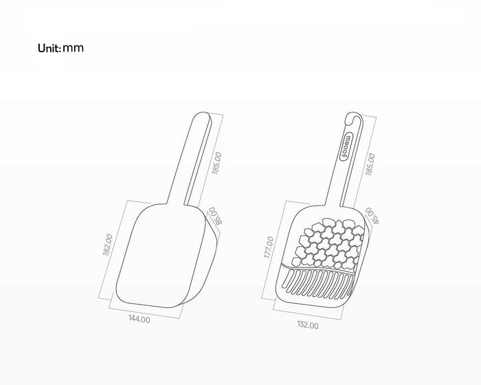 Cat litter scoop with honeycomb design and dimensions, pet care accessory
