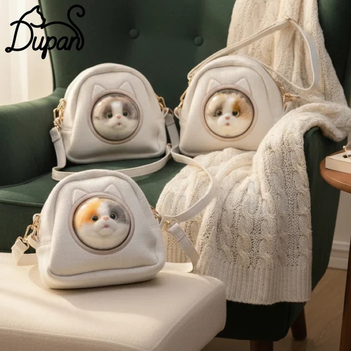 DUPAN 2026 New Cute Cat Head Pendant Backpack Women Large Capacity