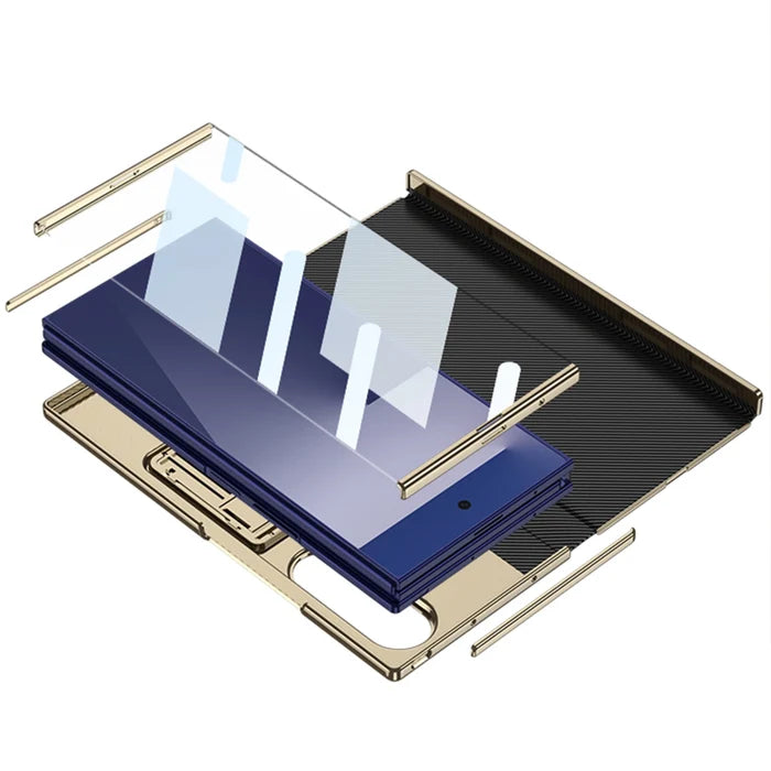 Electroplated Leather Golden Sides Back Cover with Stand Holder Phone