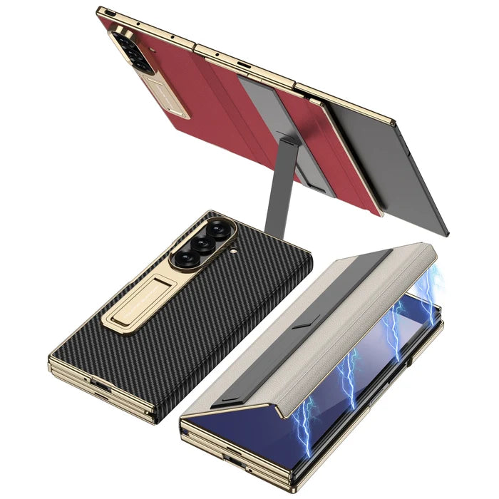 Electroplated Leather Golden Sides Back Cover with Stand Holder Phone