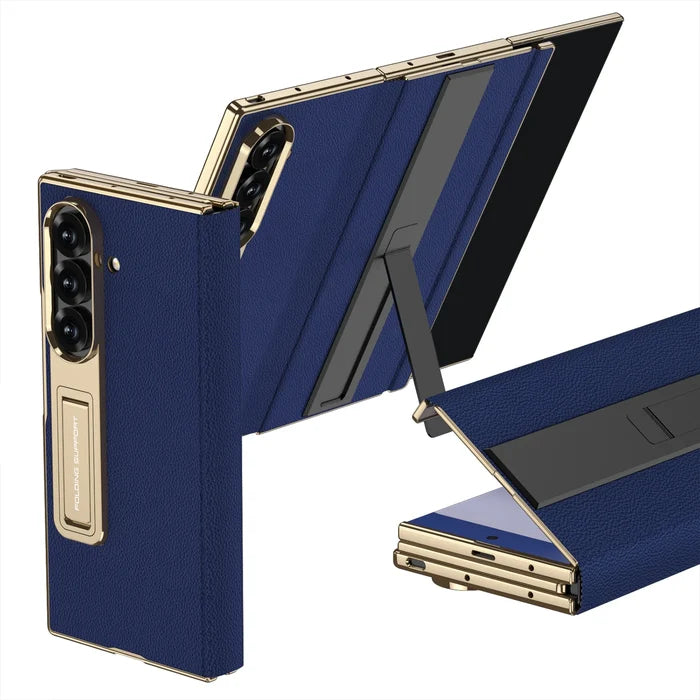 Electroplated Leather Golden Sides Back Cover with Stand Holder Phone