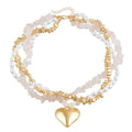 Elegant Berry Pink Pearl Heart Layered Necklace
