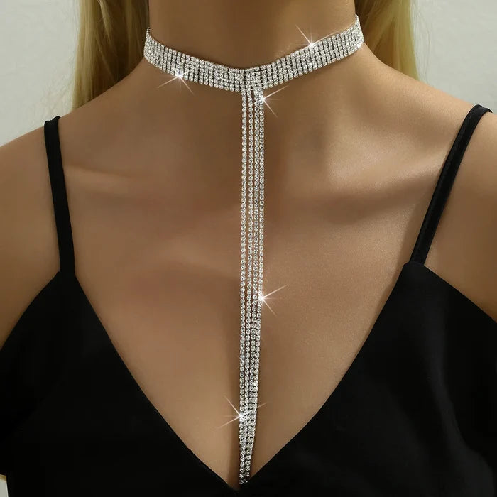 Elegant Claw Chain Water Diamond Tassel Necklace