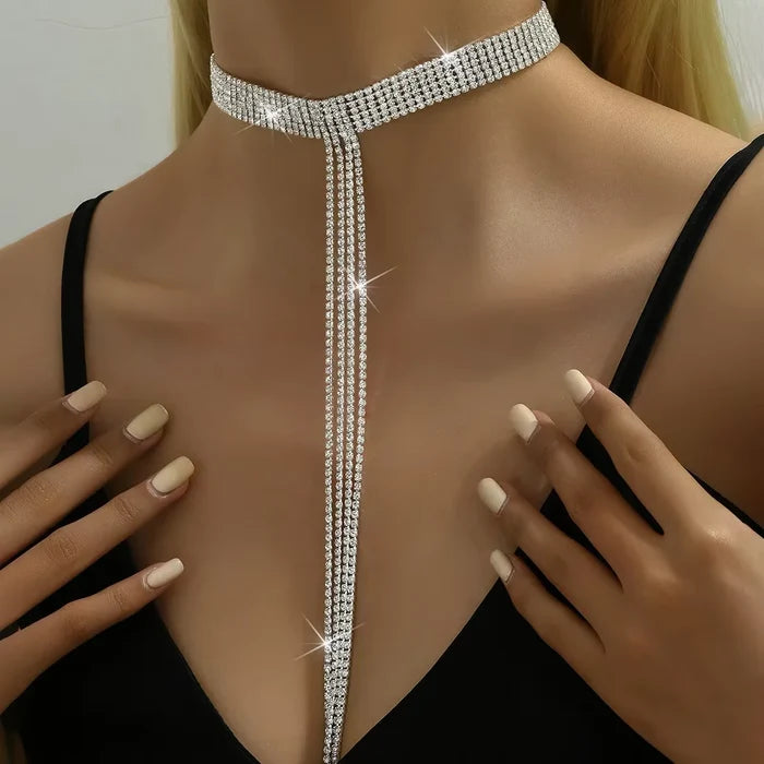 Elegant Claw Chain Water Diamond Tassel Necklace