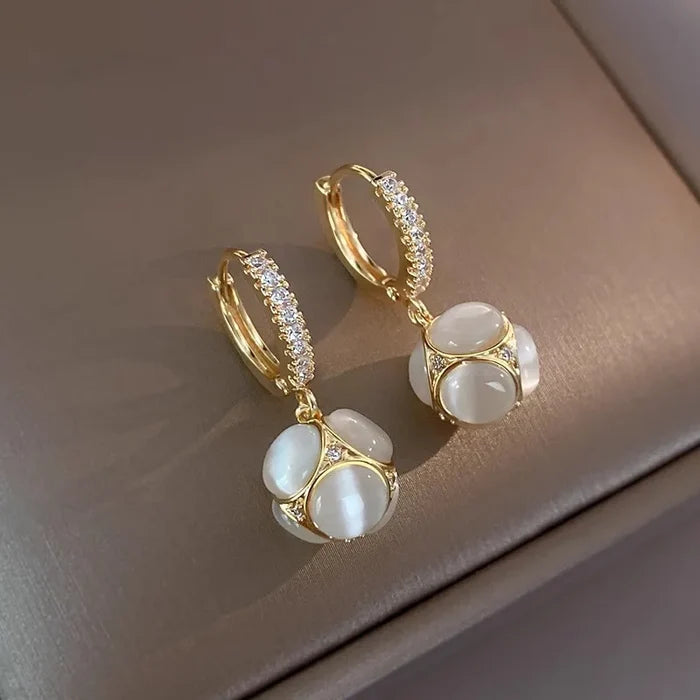Elegant Crystal Cat Eye Dangle Earrings for Women