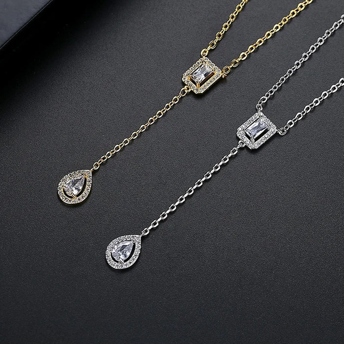 Elegant Droplet Pendant Necklace with Cubic Zirconia