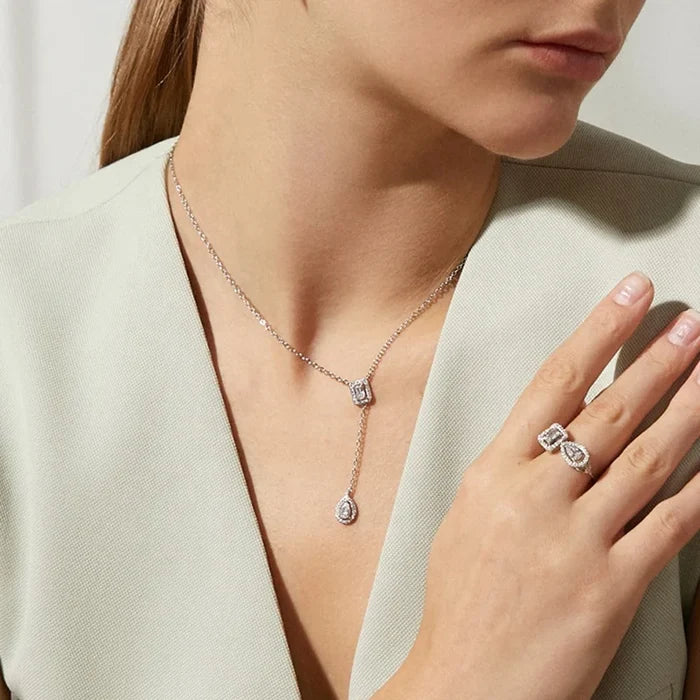 Elegant Droplet Pendant Necklace with Cubic Zirconia
