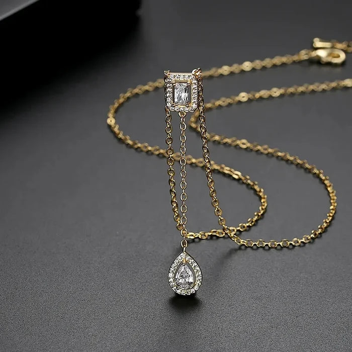 Elegant Droplet Pendant Necklace with Cubic Zirconia