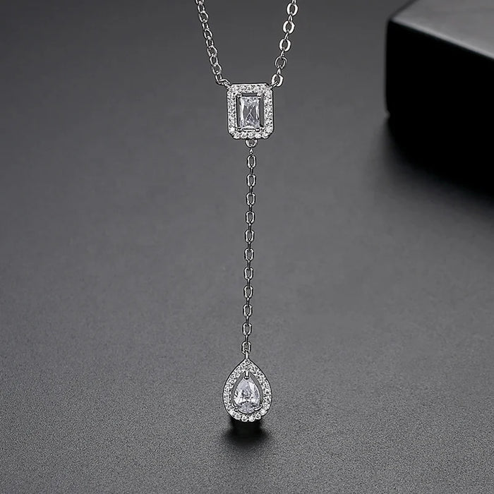 Elegant Droplet Pendant Necklace with Cubic Zirconia