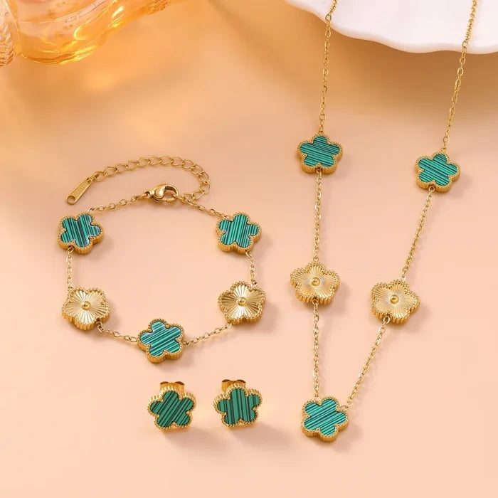 Elegant Five Clover Stainless Steel Jewelry Set