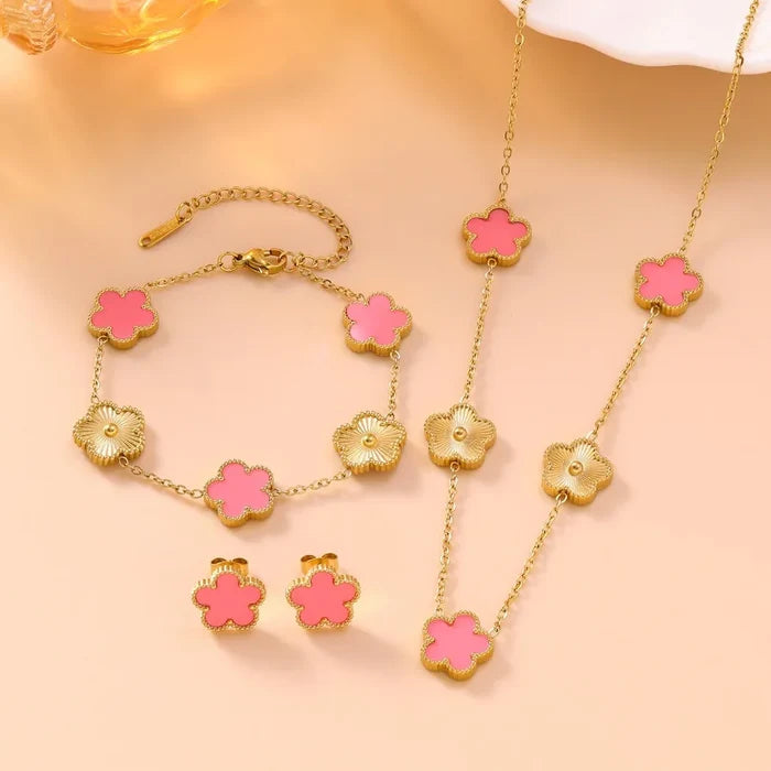 Elegant Five Clover Stainless Steel Jewelry Set
