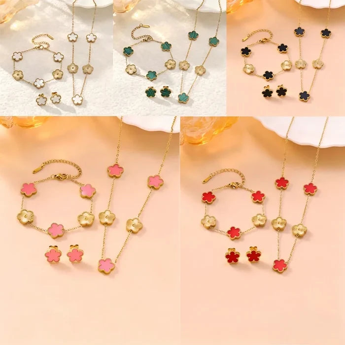 Elegant Five Clover Stainless Steel Jewelry Set