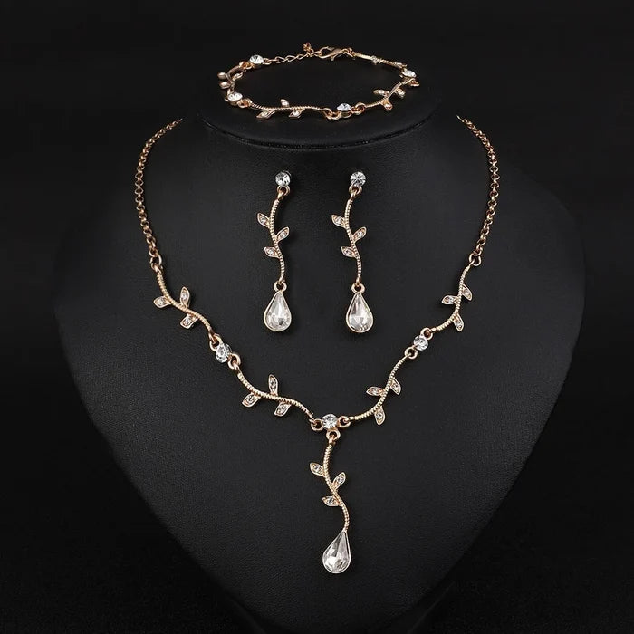 Elegant Gold Leaf Jewelry Set for Weddings