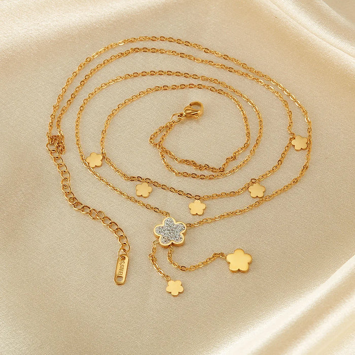 Elegant Gold-Plated Zirconia Tassel Flower Necklace
