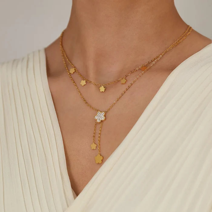 Elegant Gold-Plated Zirconia Tassel Flower Necklace