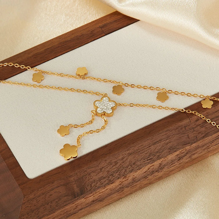 Elegant Gold-Plated Zirconia Tassel Flower Necklace