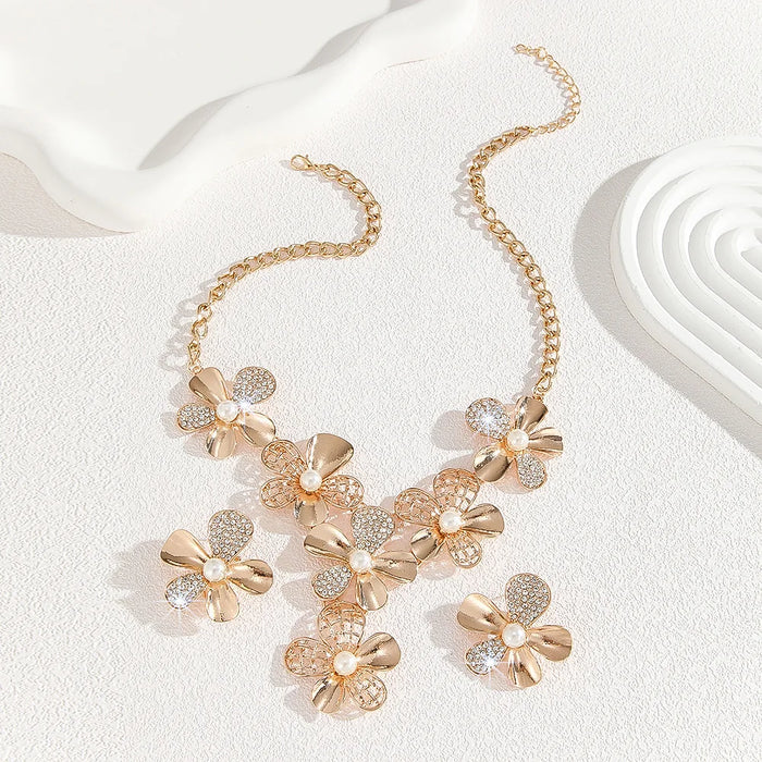 Elegant Gold Rhinestone Drop Earrings Set