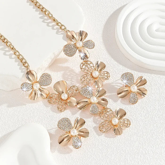 Elegant Gold Rhinestone Drop Earrings Set