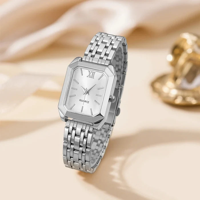 Elegant Gold & Silver Ladies Alloy Strap Watch