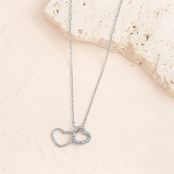 Elegant Heart Zircon Necklace for Women - PVD Plated