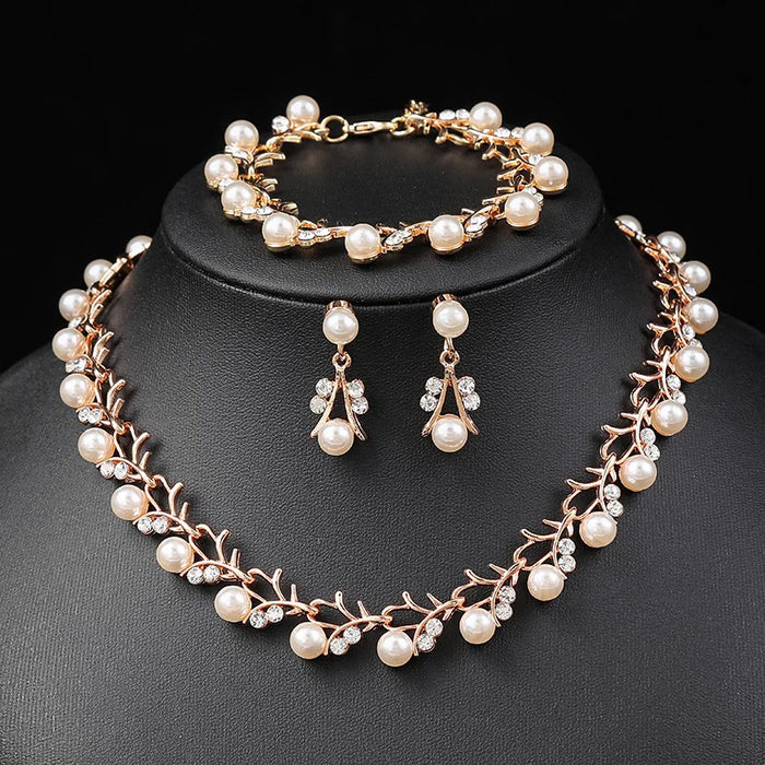 Golden white beads three-piece set