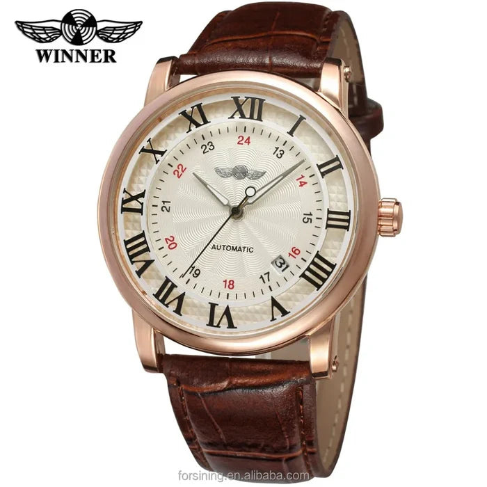 Elegant Men's Rose Gold Skeleton Watch