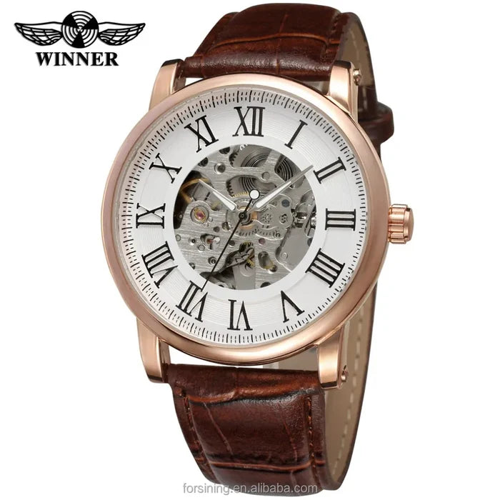 Elegant Men's Rose Gold Skeleton Watch