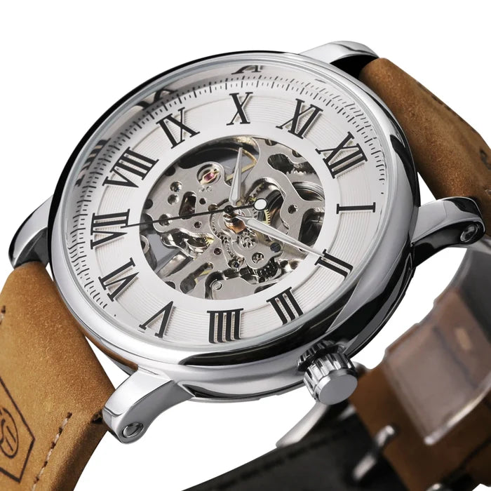 Elegant Men's Rose Gold Skeleton Watch