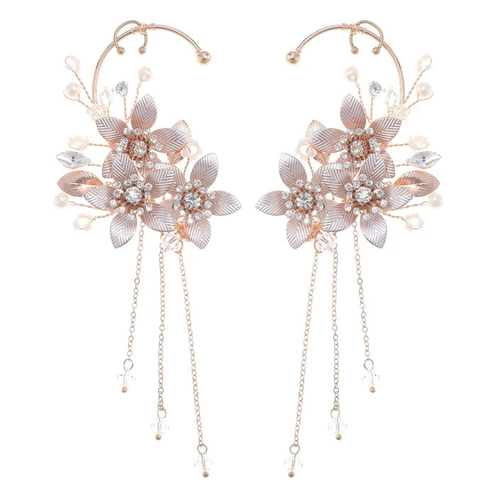 Elegant Metal Leaf Tassel Earrings for Brides