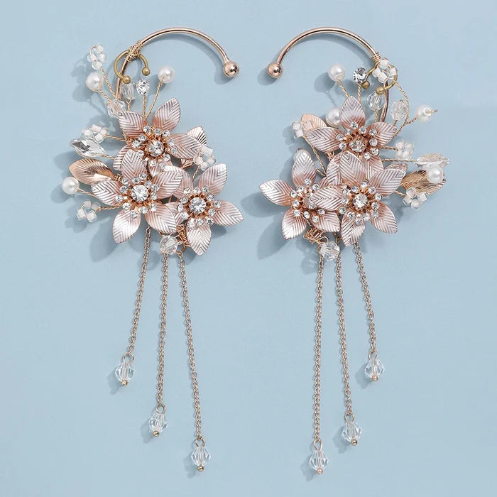 Elegant Metal Leaf Tassel Earrings for Brides