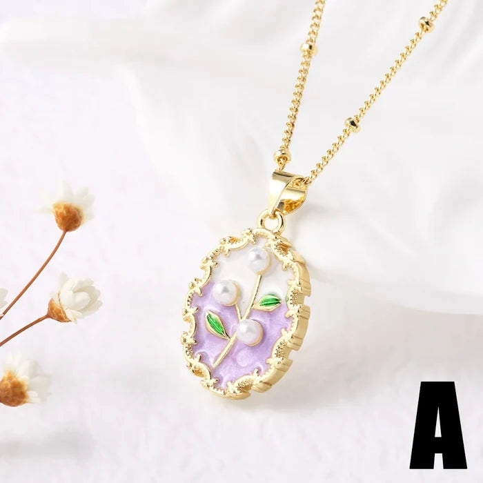 Elegant Oil Painting Necklace with Pearl Pendant