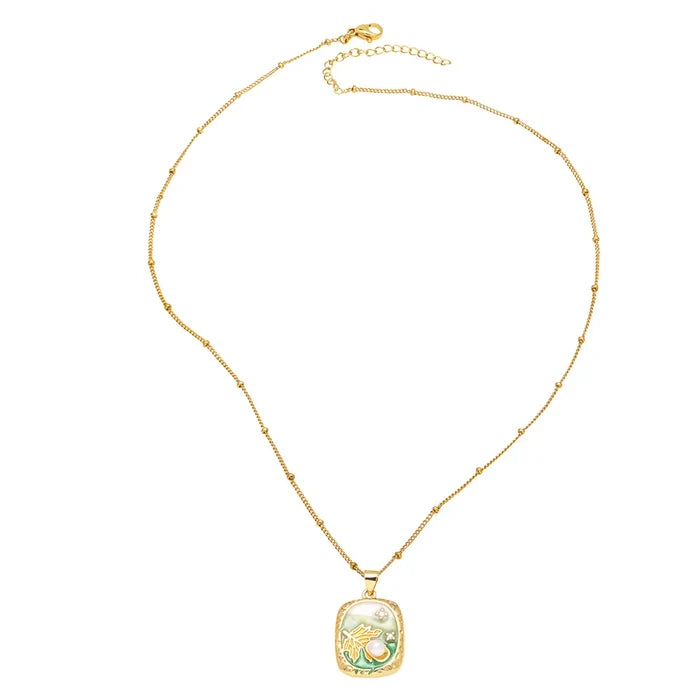 Elegant Oil Painting Necklace with Pearl Pendant