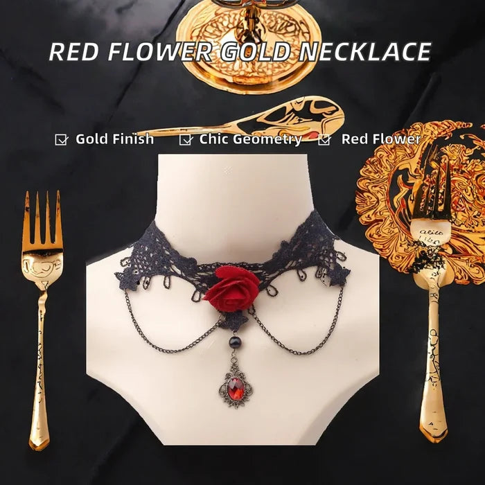 Elegant Red Flower Gemstone Pendant Necklace
