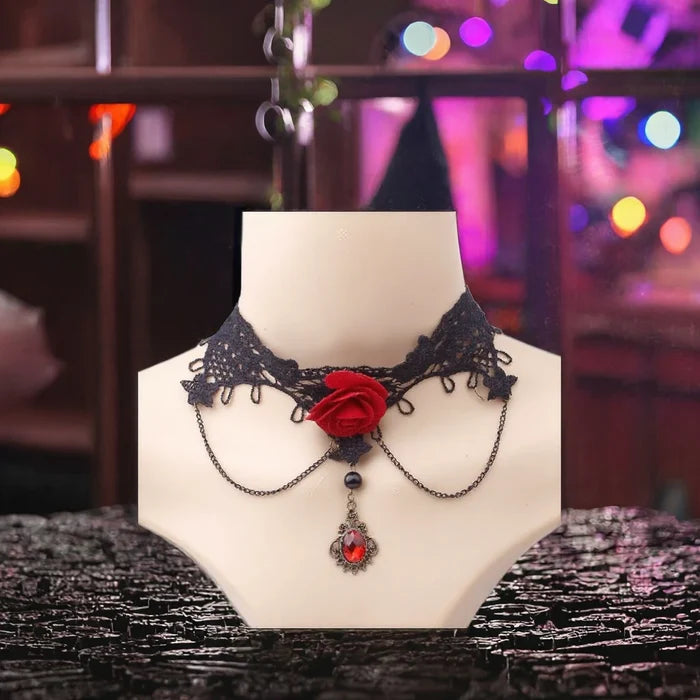 Elegant Red Flower Gemstone Pendant Necklace