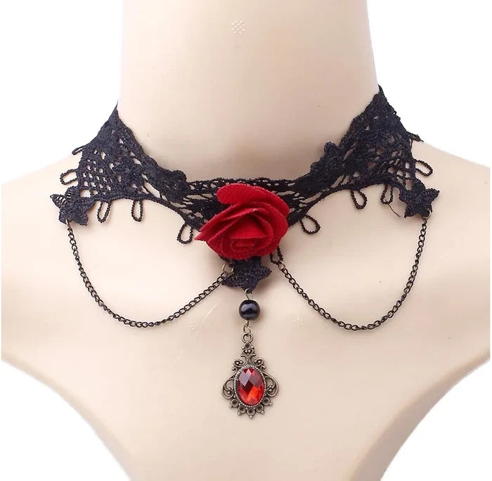 Elegant Red Flower Gemstone Pendant Necklace