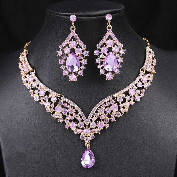 Elegant Rhinestone Necklace & Earrings Set