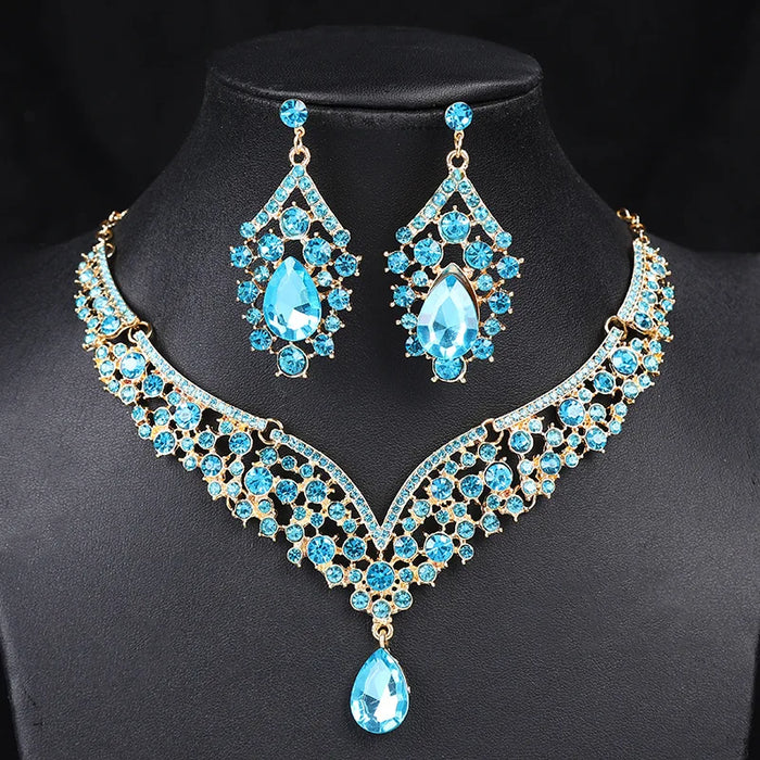 Elegant Rhinestone Necklace & Earrings Set